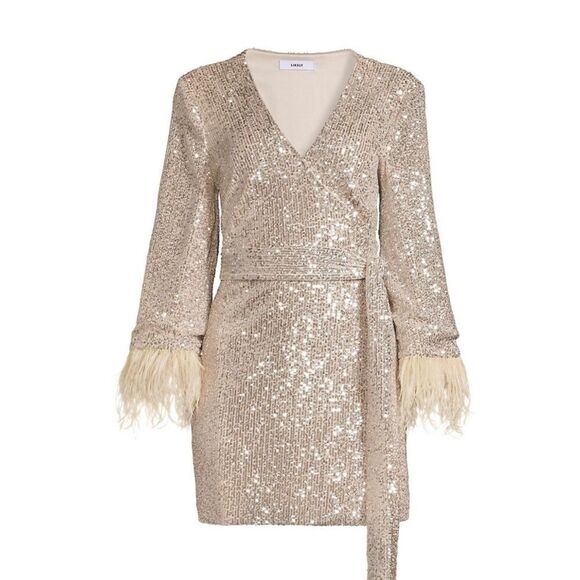 395.00 NWT LIKELY LANGE FEATHER CHAMPAGNE MINI DRESS 4 will fit Medium - Picture 3 of 6